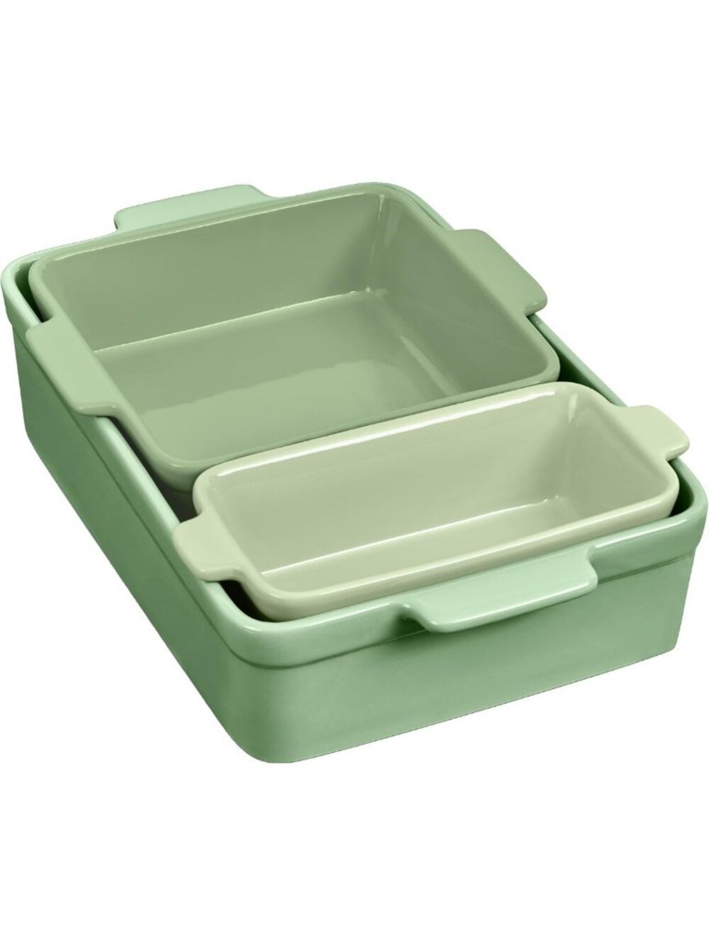 3-Piece Ceramic Bakeware Set - Stoneware Casserole, Loaf & Baking Dishes - Sage